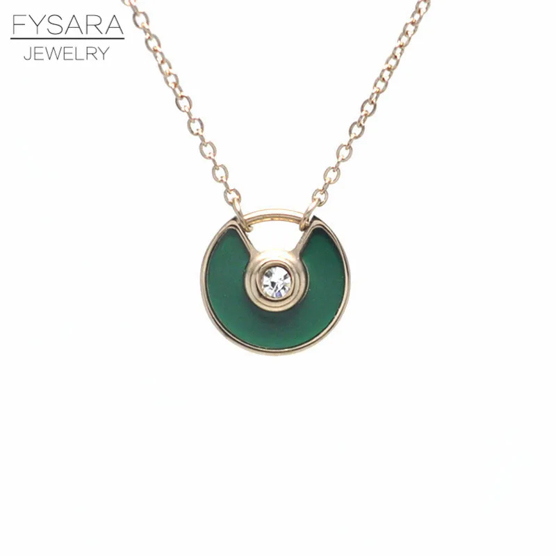 Модное ожерелье FYSARA 316L из нержавеющей стали, круглая, белая/черная ракушка, подвеска в виде тарелки с фианитом, женское ожерелье с любовью