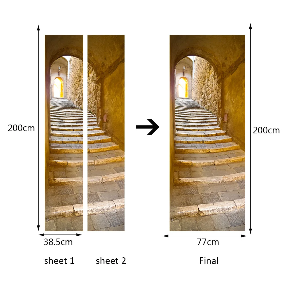 Funny 3D Stone Stairs Door Sticker Bedroom Livingroom Door Renovation Mural New Peel and Sticker Decorative Art Decal on Door