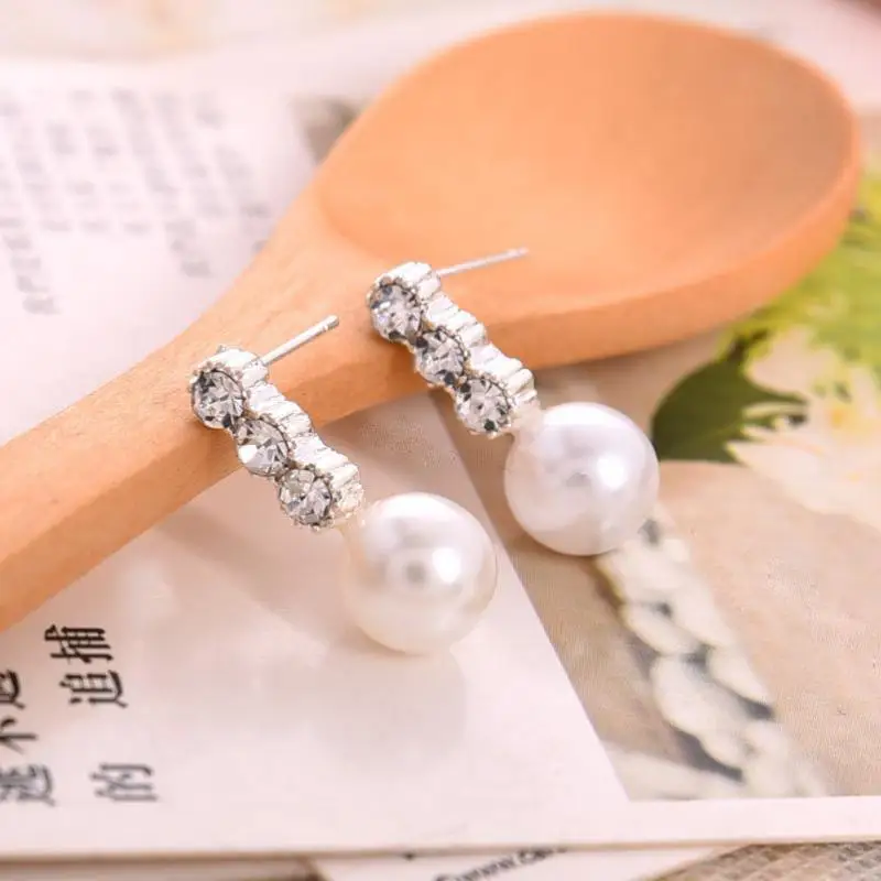 2018 New Fashion Cute Compact Pearl Stud Earrings Lady Girls Alloy Crystal Rhinestone Earrings Women's Jewelry Gift