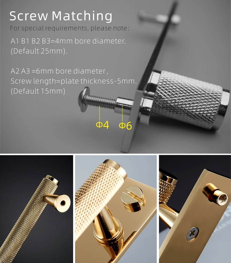 Dooroom Messing-Möbelgriffe, gerändelt, Gold, Schwarz, für Kleiderschrank, Schrank, Kommode, Schublade, Knöpfe, Stangen, Großhandel erhältlich – Detail 7