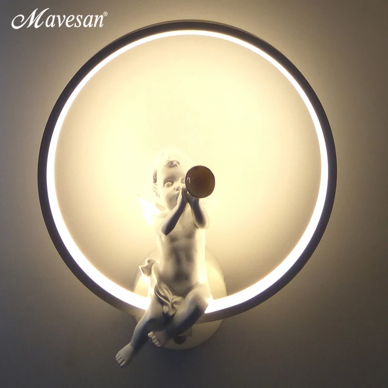 Hot Selling Wall Lamps Indoor Black White Wall Lighting Minimalist Art Sconce Interior With Angel Bird Home Decoration wall