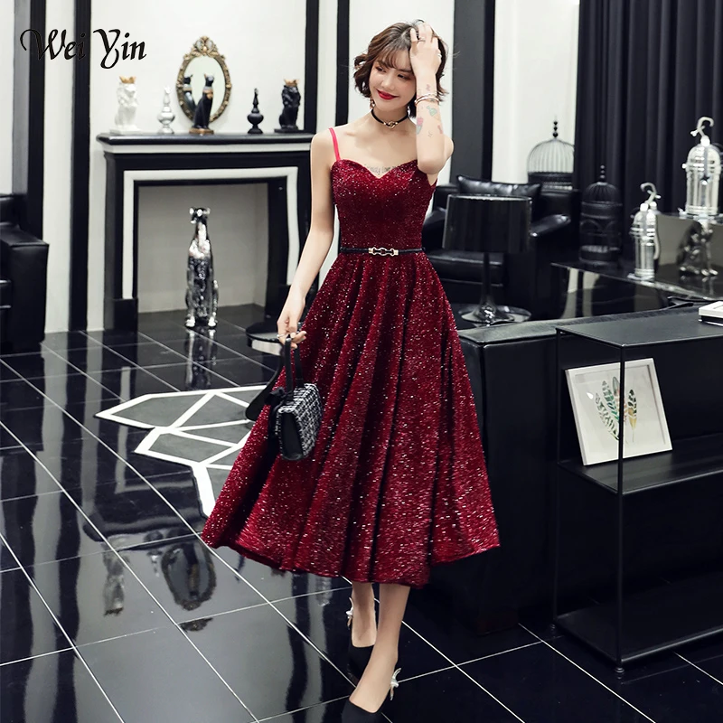 

wei yin 2020 Vestido De Festa New Design Sexy Formal Dress Burgundy Sweetheart Long Evening Dresses Reflective Dress WY1696