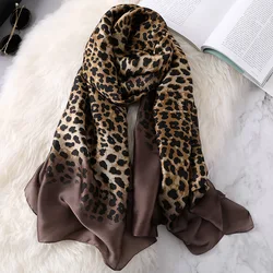 2023 Luxury Women Ombre Leopard Dot Silk Feeling Scarf Lady Fashion Print Shawls and Wraps Pashmina Foulards Bandana Hijab Snood