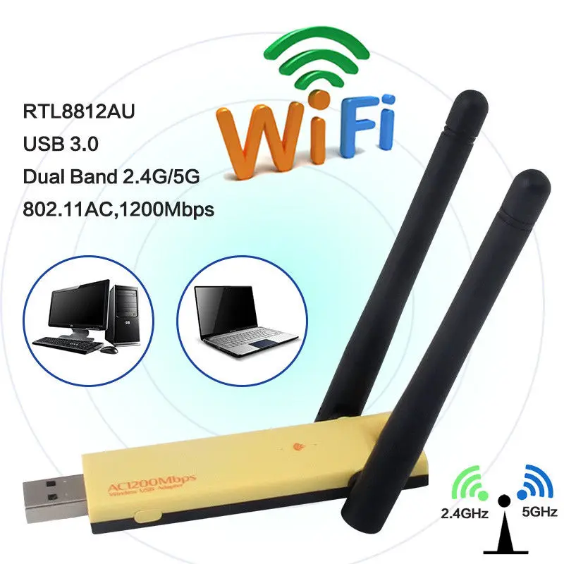 Realtek RTL8812AU/RTL8812BU Dual Band 1200Mbps อะแดปเตอร์เครือข่ายไร้สาย USB WIFI เสาอากาศ