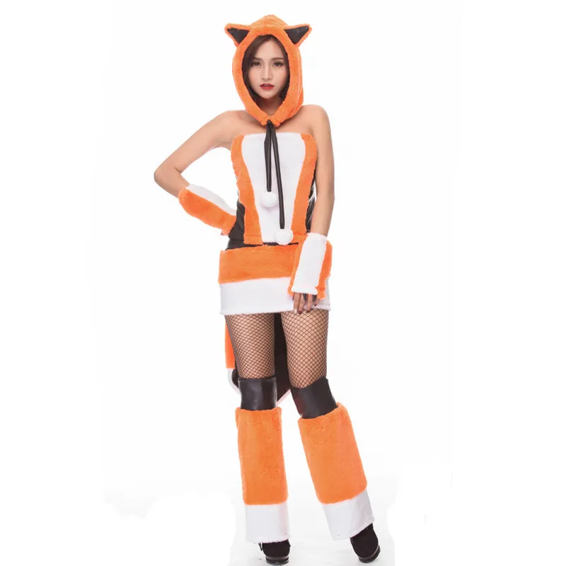 Adult Orange Deluex Woman Fox Cosplay Halloween Costume Female Winter Animal Pajamas Carnival Christmas Parade Purim Party Dress