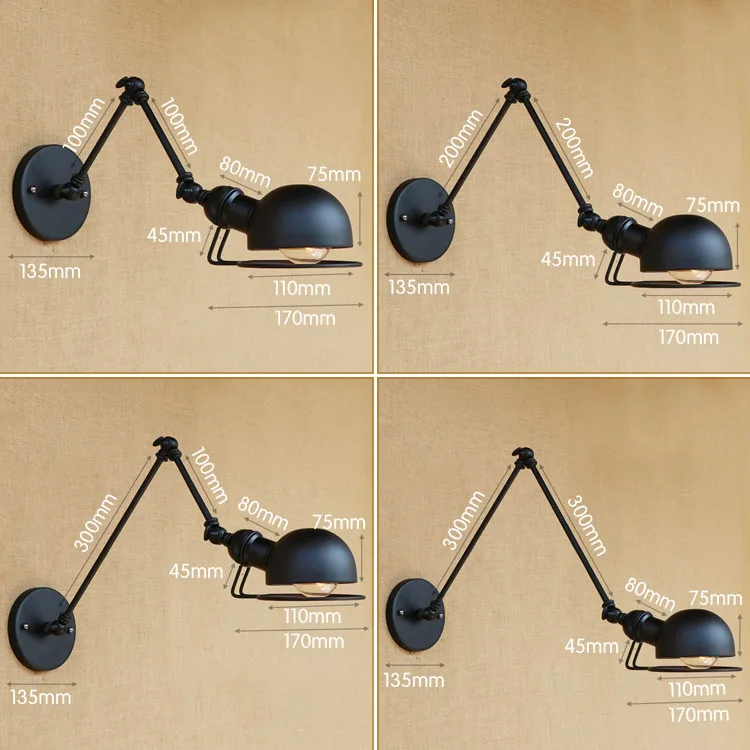 Adjustable Swing Long Arm Wall Light Fixtures Loft style Industrial Vintage Retro Wall Lamp Black Sconce Appliques Pared