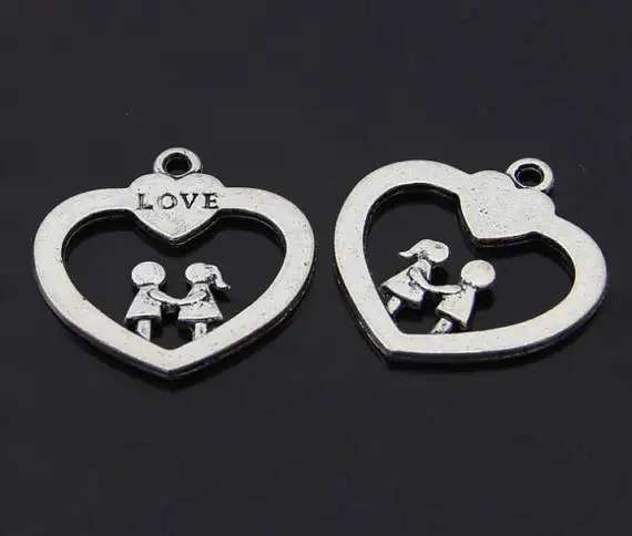 8pcs Antique Silver tone/Antique bronze Couple Love Boy/Girl Heart Connector Pendant Charm Finding,DIY Accessory Jewellry