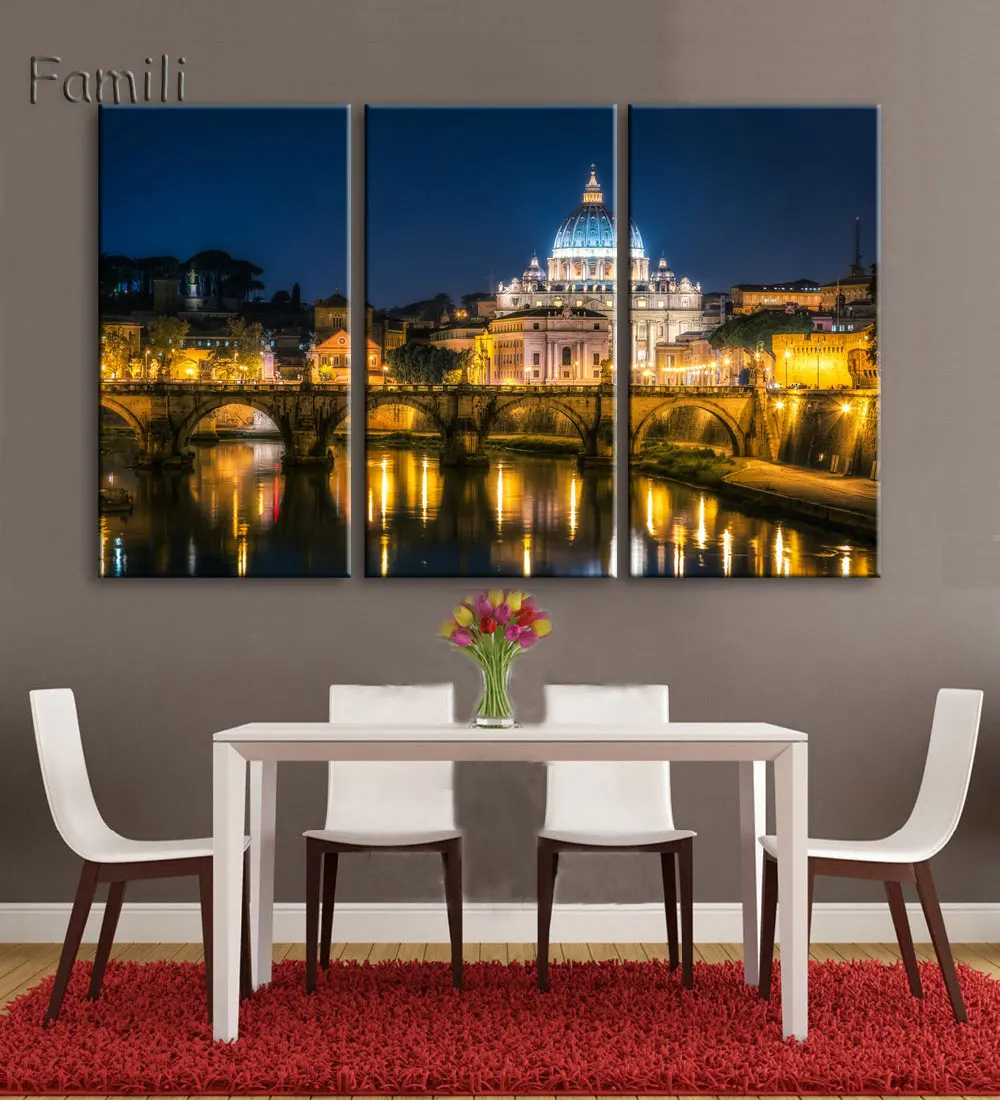 

Nightlight In Italy Canvas Painting Wall Art Landscape 3 Pieces Prints Home Decor Picture Panels Poster For Linving,decoracion