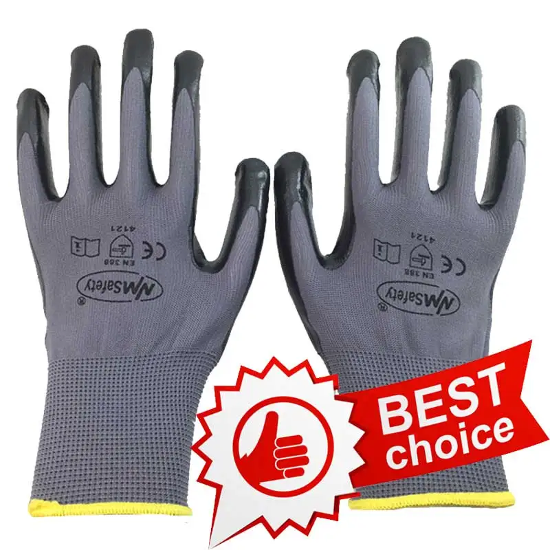 NMSafety-guantes de seguridad de trabajo, 12 pares, flexibles y sensibles, recubiertos de nitrilo negro