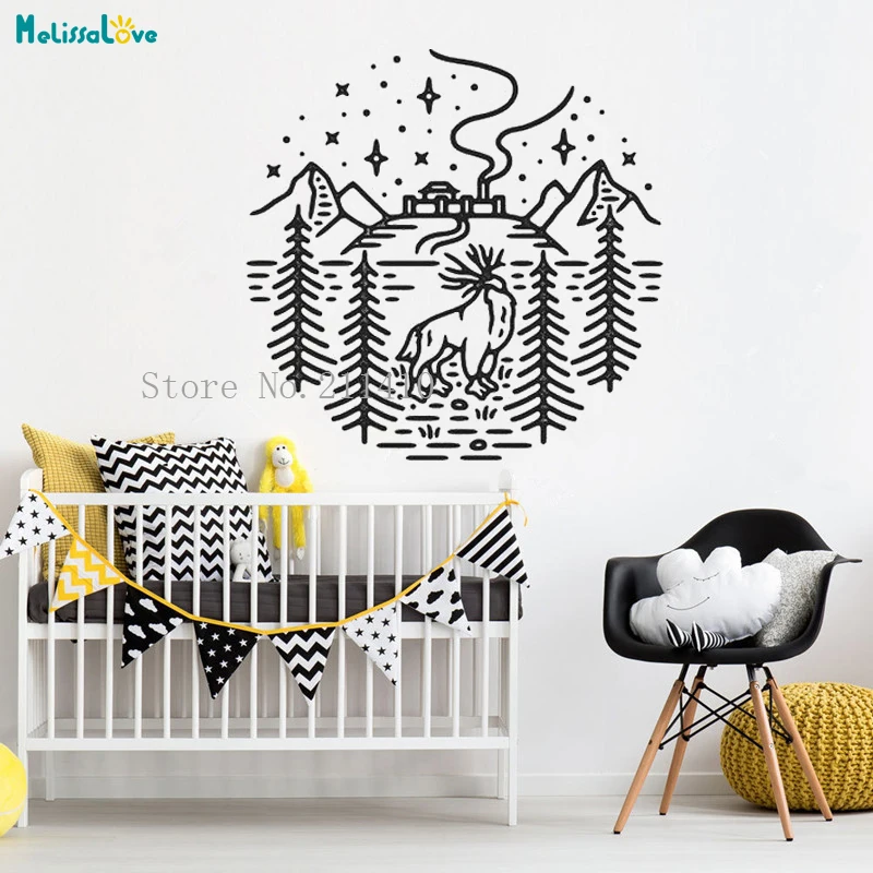 The Elk Looks at Distant Smoke Wall Sticker Decals Home Decoration For Kids Room Removable Exquisite Vinyl Cute Murals YT314