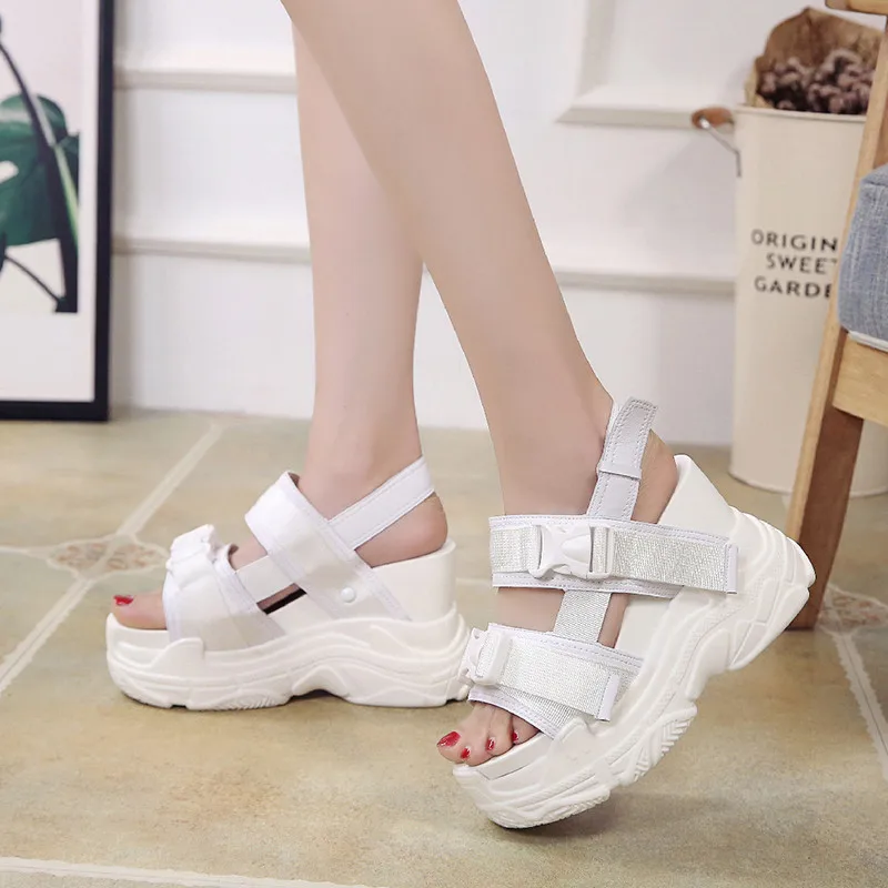 COOTELILI Summer Shoes Women Gladiator Sandals Platforms Woman Causal Wedge Shoes Open Toe Black White High heels