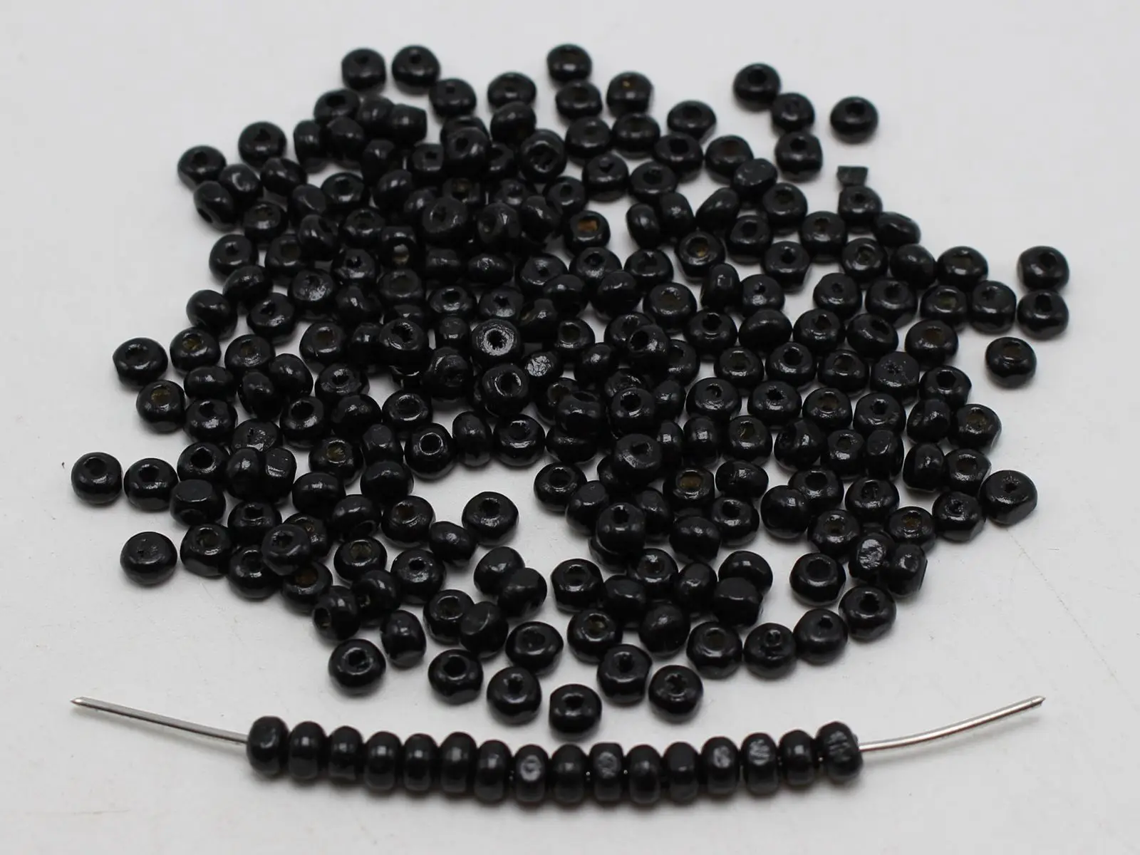 1000 Black 4mm Round Wood Seed Beads~Wooden Beads