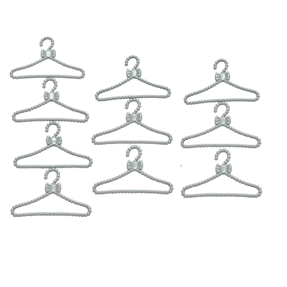 

NK 10 Pcs/Set Doll Clothes Hangers For 30CM Doll & Other 1/6 Dolls Doll Accessories Silver Gray Color Bow Design Hangers