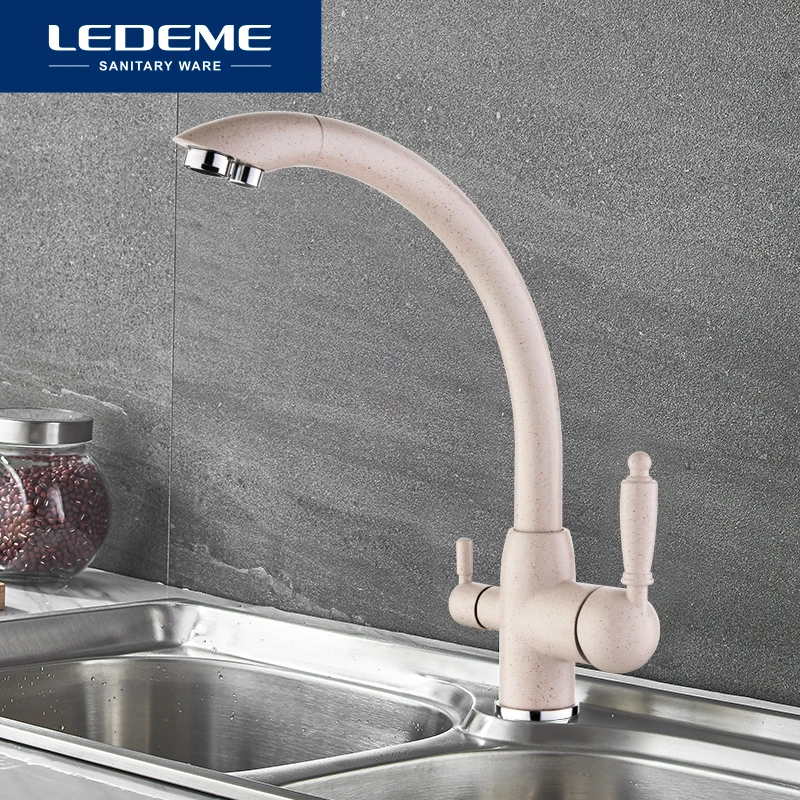LEDEME Kitchen Faucets Swivel Drinking 360 Degree Rotation with Water Purification Features Double Handle Tri Flow 3 Way L4455-3