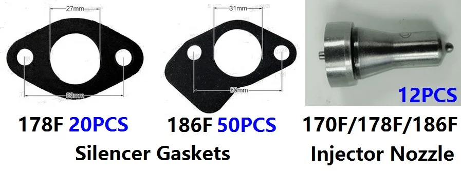 Free shipping diesel engine 170F 178F 186F injection nozzle Silencer Gaskets suit  kipor kama and Chinese brand