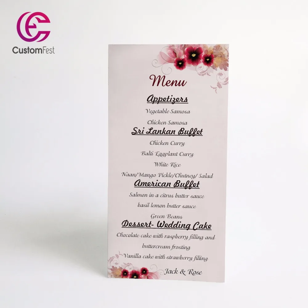 

50pcs/lot Personalized menu Red flower menu whole set available MU007