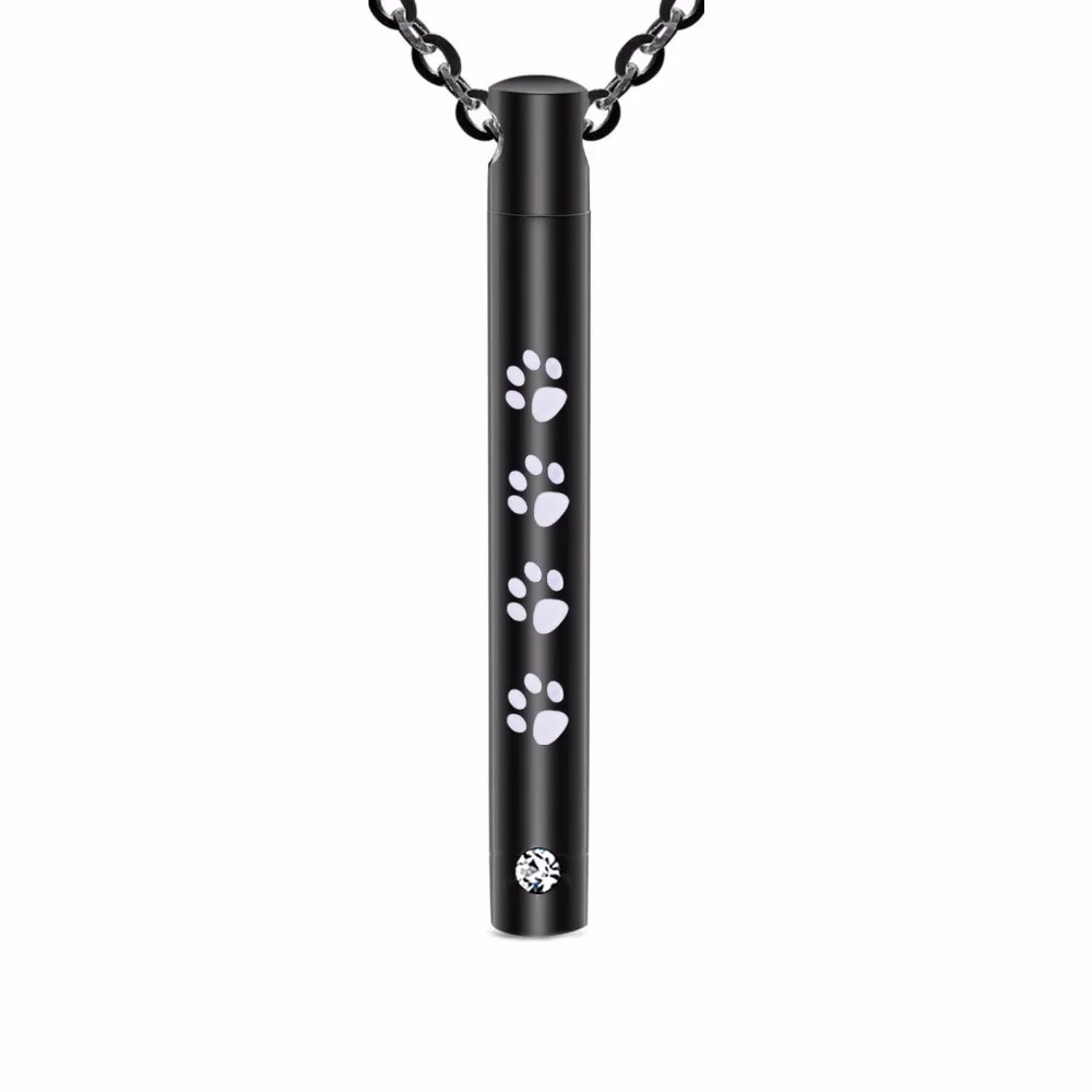 Unisex Stainless Steel Pet,Dog Jewelry Cylinder Crystal Memorial Urn Paw Pendant Screw Open Cremation Necklace Ash Case Holder