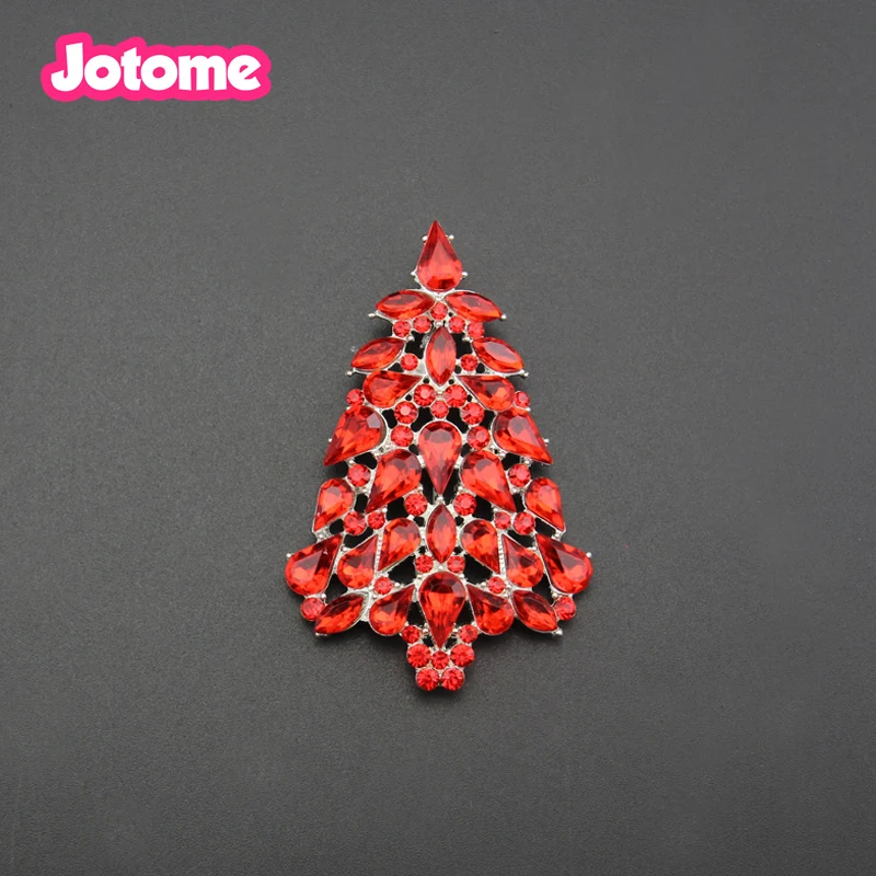 Christmas Jewelry Red Crystal Rhinestone Elegant Christmas Tree Brooch Pin