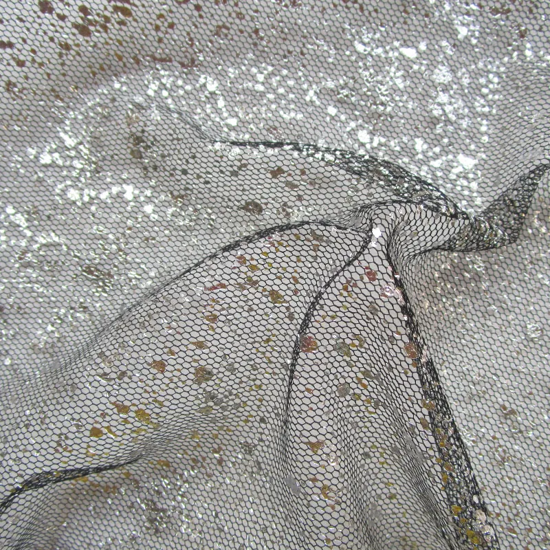 1Pc Glitter Silver Gauze Printed Mesh Fabric For Sewing Tilda Doll Festive Decoration Material DIY Handmade Gold Thin Net Cloth