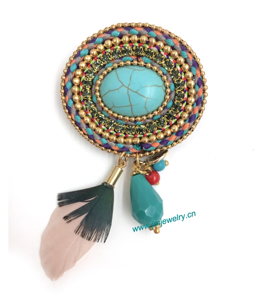 Wholesale Fashion costume jewellery unique handmade brooches with crystal and tassel pendants for dress