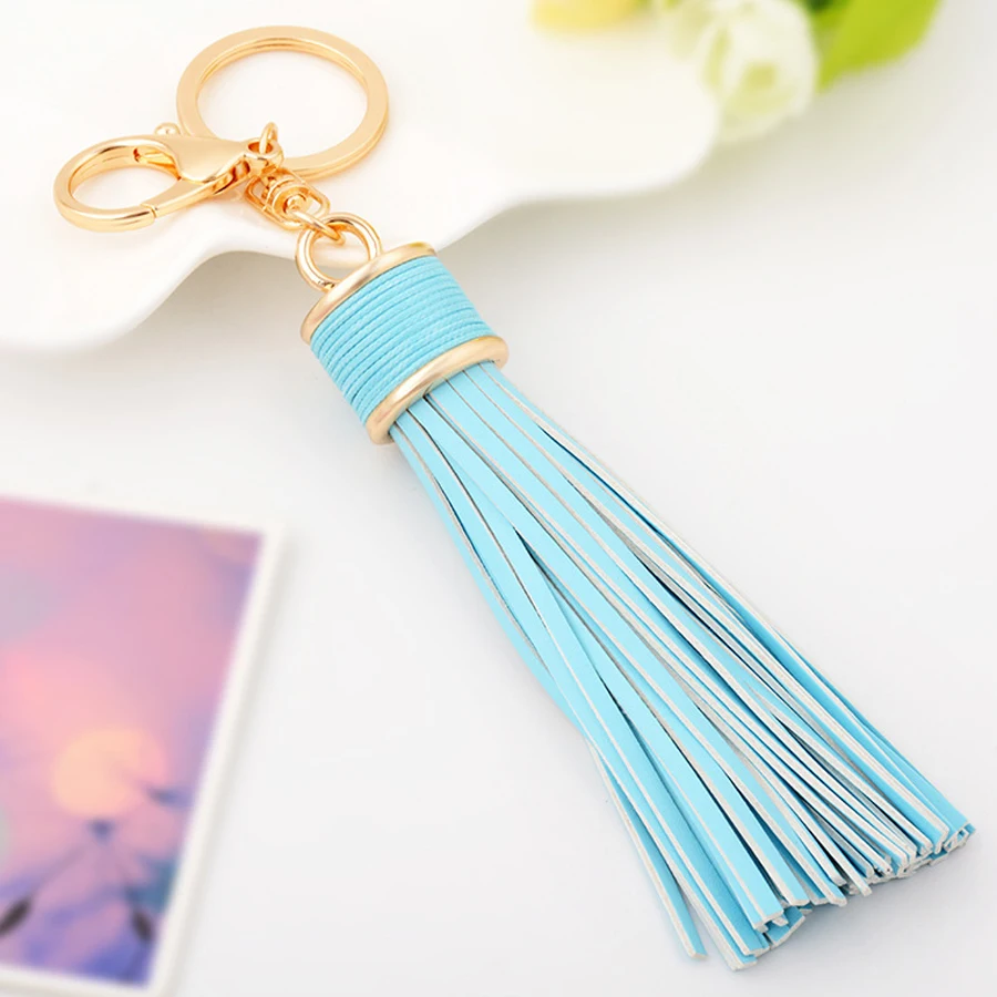 Zinc Alloy Casual PU Leather Tassels Keychain Bag Pendant Metal Car Key Chain Ring Holder Creative Women Jewelry Gift R243