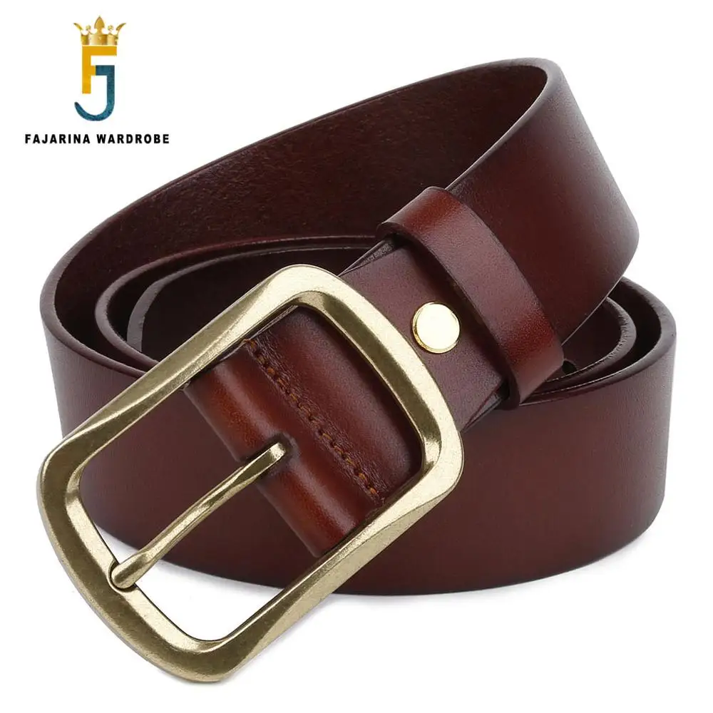 

FAJARINA Quality Mens Luxury Fashion Pure Genuine Leather Men Solid Brass Clasp Buckle Belts for Men 38mm Wide for Jeans NW0064