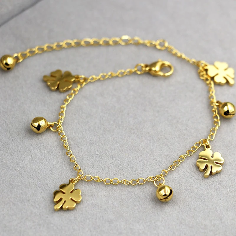 New Arrival Flowers And Bell Anklet For Women Titanium Steel Gold Color Women Jewelry Anklets Wholesale