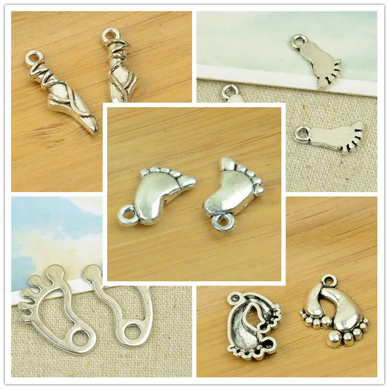 foot/feet DIY shape antique silver alloy charm pendant vintage jewelry making accessories findings bracelet necklace chain beads