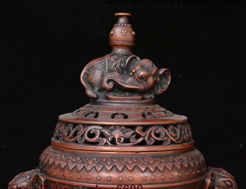 Old China Bronze Elephant Head Lion Beast Incense Burner Censer Incensory Statue