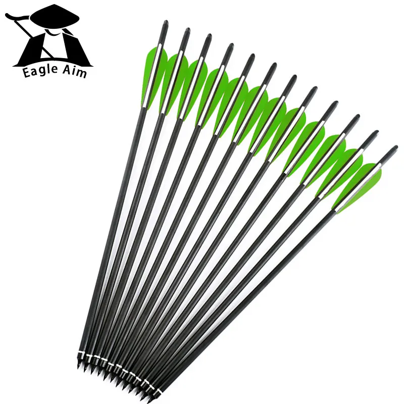 

12pcs Hunting Archery Crossbow Aluminum Arrow Bolts Target Hunting Outdoor Sports with Moon Nock 4" TPU Vanes