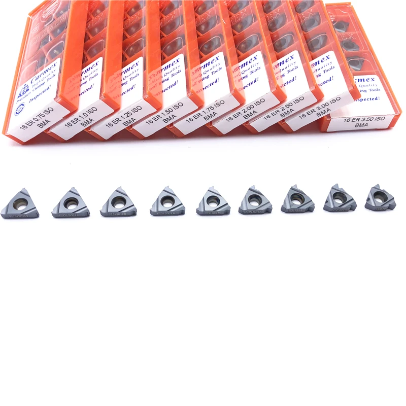 10PCS Carmex 16IR 0.50 0.75 1.0 1.25 1.50 1.75 2.0 2.5 ISO BMA CNC Lathe Cutting Tools Threading Inserts Thread Turning Tools