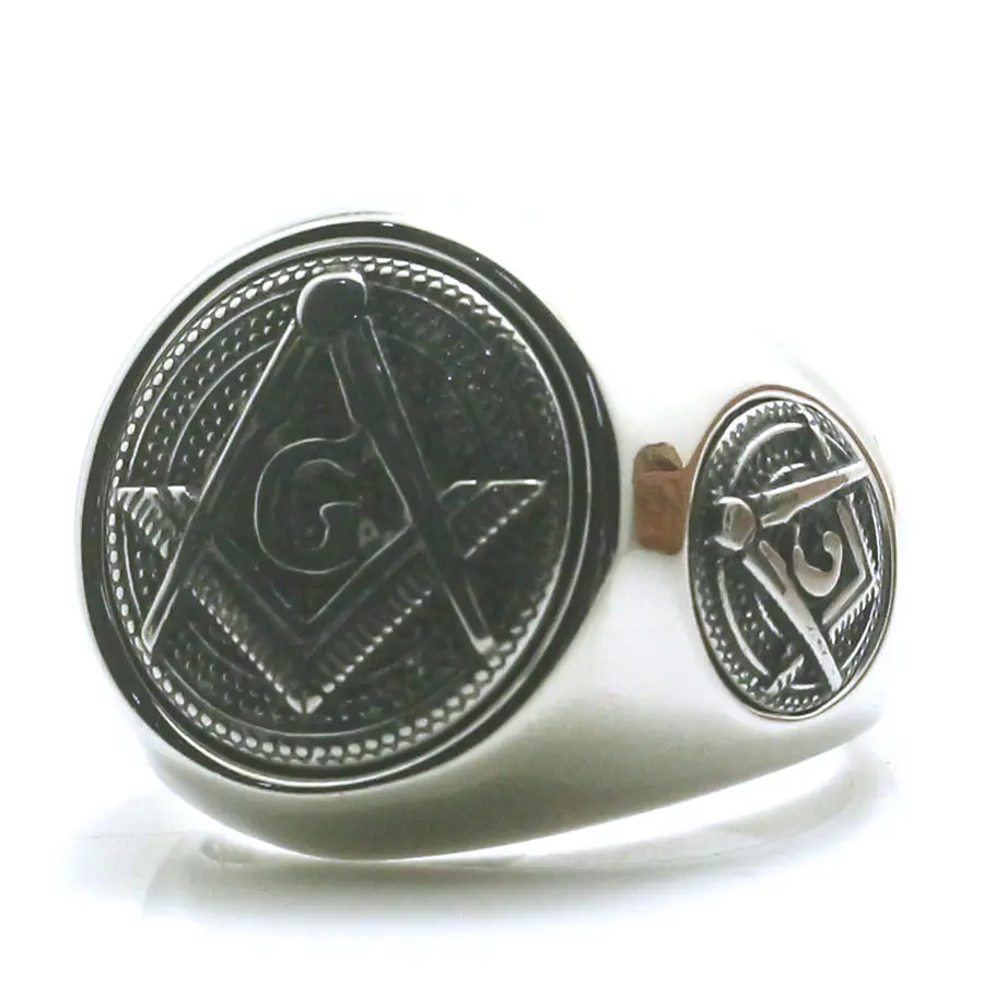 Size 7 To Size 15 Mens Boys 316L Stainless Steel Cool Newest 3 logos Freemasons Personal Design Cool Ring