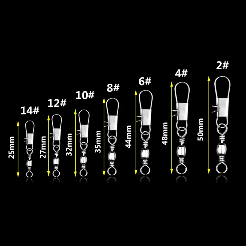 20PCS/Lot Fishing Connector Pin Bearing Rolling Swivel Stainless Steel with Snap Fishhook Lure Tackle Accessorie
