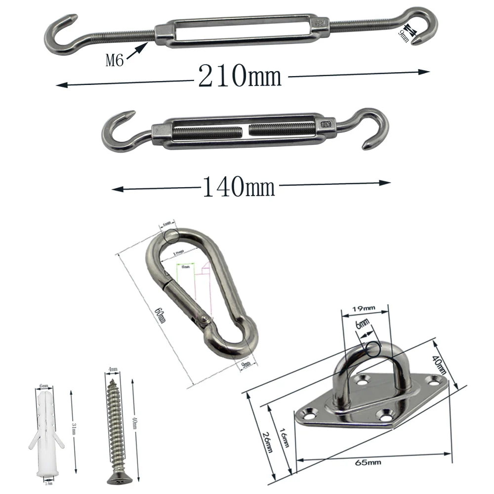 316 Stainless Stell M6 Tri angle Shade Sail Kits or 3 Corners Shade Sail Hardware Kits 1 Set