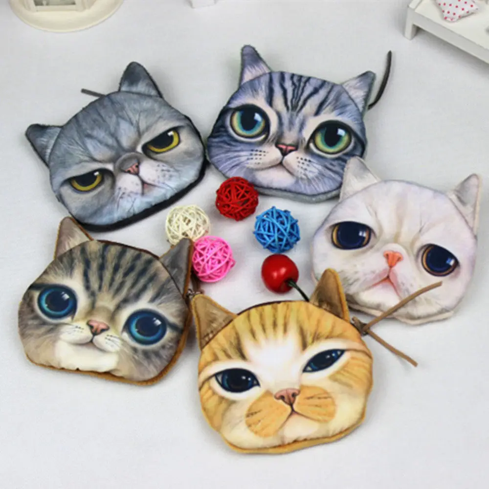 3D Girl Wallet Bag Ladies Face Zipper Mini Cat Coin Purses Dog Children\'s Purse Plush Bolsa De Moeda Coins Pouch Monedero Gato