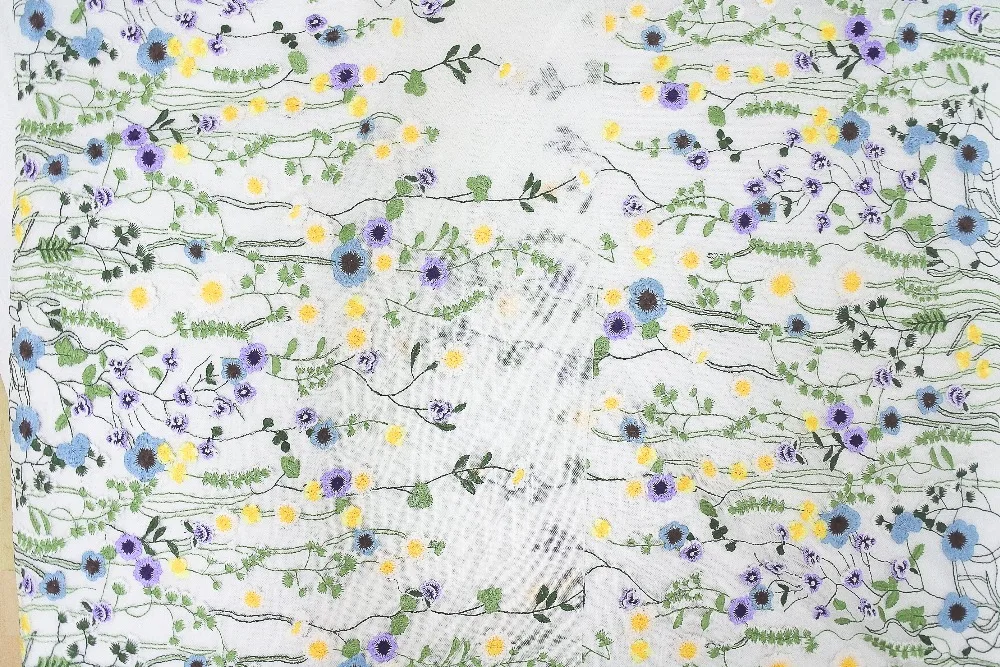 LASUI 2yards/1lot flower embroidery mesh fabric multicolour wide 150cm breathable for DIY handmade accessroies dressQ011#