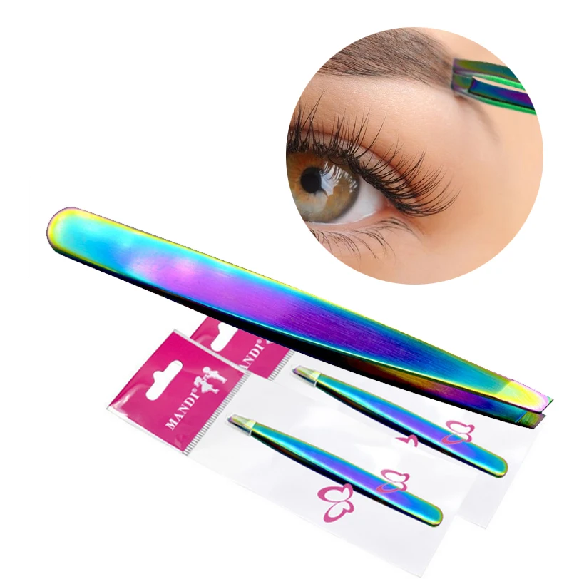 Rainbow Eyebrow Tweezer Color Stainless Steel Slanted Professional Anti-static Face Hair Remover Makeup Tools