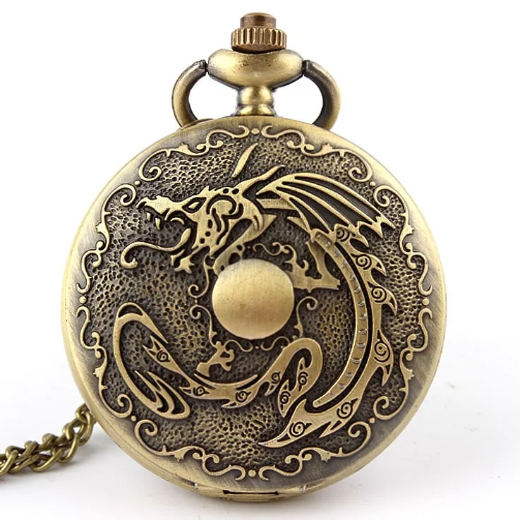 Bronze Chinese Zodiac Quartz Pocket Watch Necklace Dog Pooch Tiger Horse Cow Mouse Rabbit Watch Mens Retro Pendant With Chain