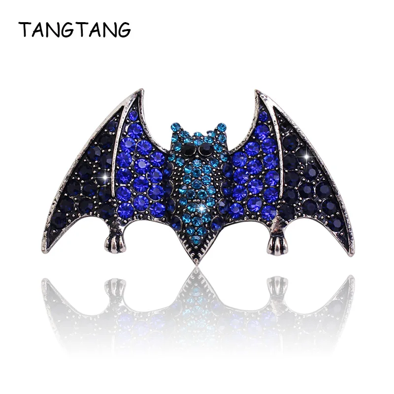 

Personality Vintage Aerial Mammal Bat Brooch With Royal Blue Rhinestone Antique Color Jewelry For Men Hijab Scarf Pin, BH8361