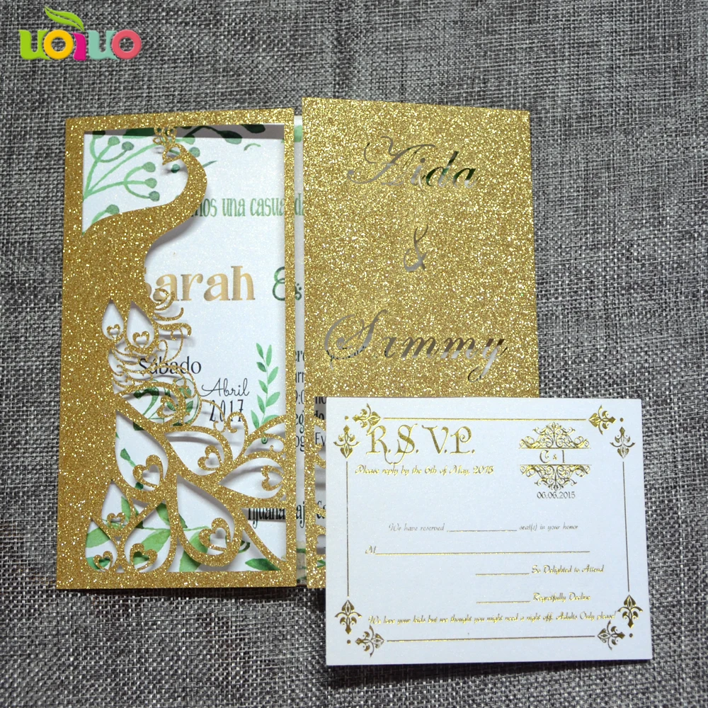 

DIY customzied 30pcs inc12 Laser Cut Wedding invitations Card peacock card with free logo,tied bow,print insert,envelope