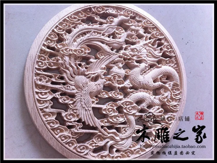 Dongyang wood carving antique Chinese round floral applique patch carved wood furniture cabinet door flower flower