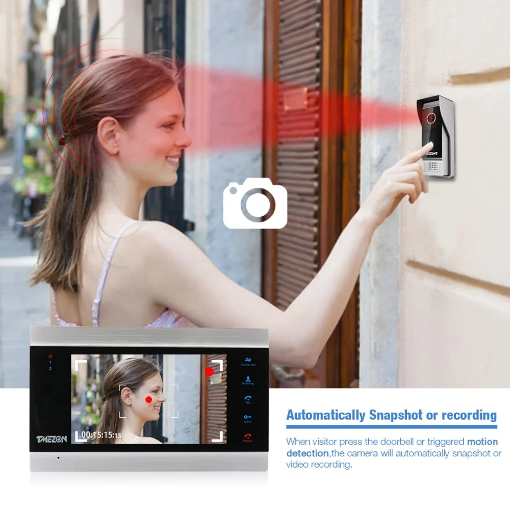 TMEZON 7 Inch Video Door Phone Intercom Doorbell Home Security System Door Speaker Call Panel+7 inch Monitor +1080P Camera