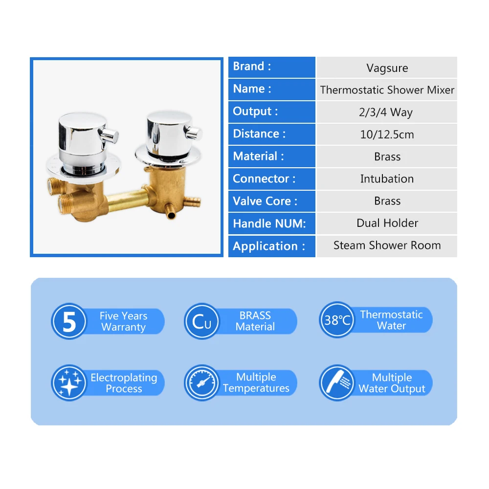 Thermostatic Shower Faucets 2/3/4 Outlet 10cm /12.5cm Intubation Brass Mixing Valve Tap Temperature Mixer Control Bathroom