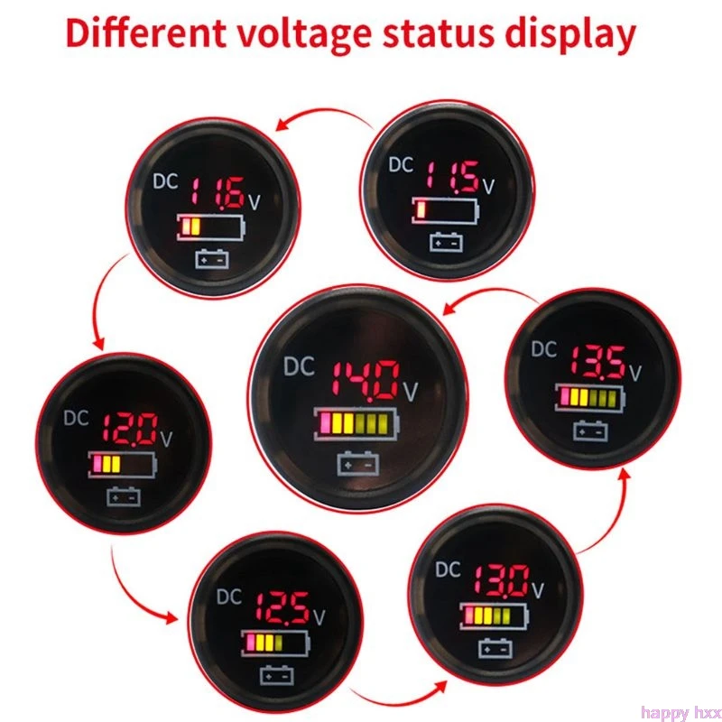 New DC 12V/24V Car Boat Voltmeter Battery Monitor IP67 Waterproof LED Voltage Gauge