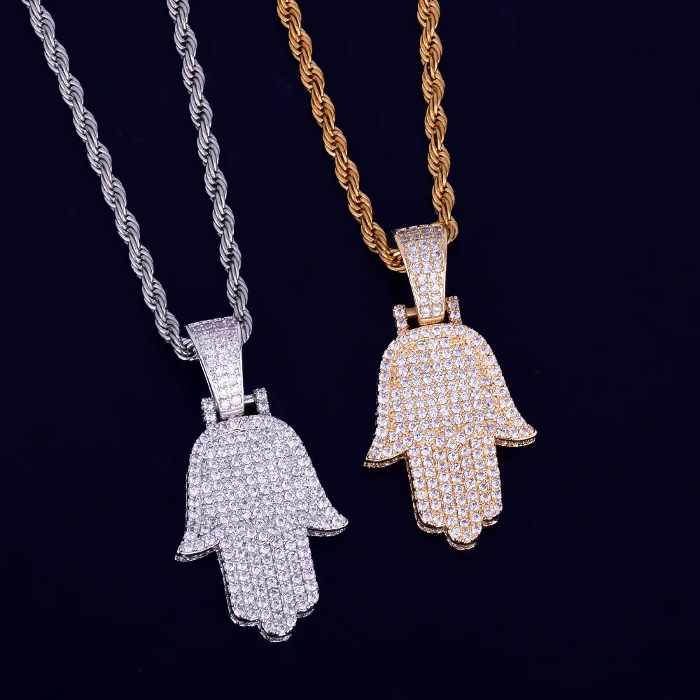 Hand Pendant Necklace Gold Color Cubic Zircon Men\'s Hip Hop Jewelry