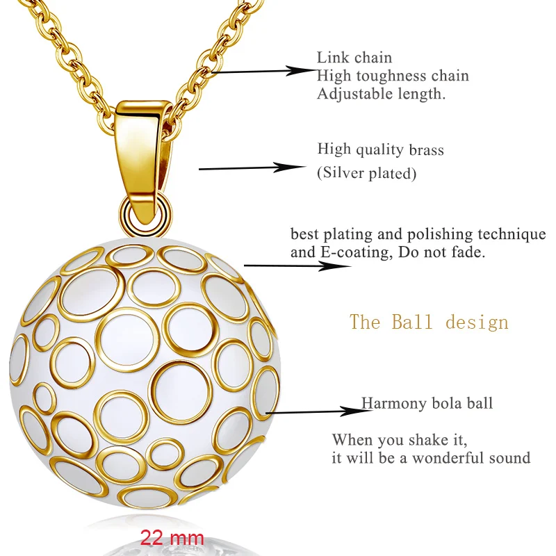 Eudora 22mm Gold Color Harmony Ball Pregnancy Chime Ball Necklace Pendant Mexcian Bola Pendant Angel Caller Jewelry Women Gift