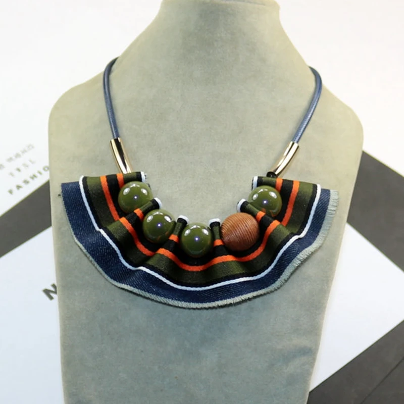 Autumn, winter, new style, short necklace, stripes, denim, fabric, fashion show, necklace and chain.
