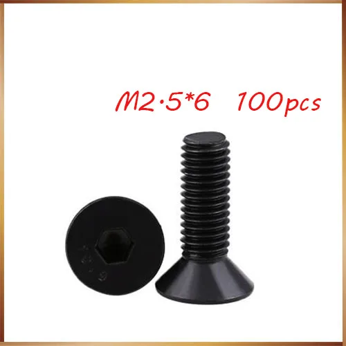 

100pcs/Lot DIN7991 Metric M2.5*6 mm Black Grade 10.9 Alloy Steel Countersunk Flat Head Hex Socket Cap Screw Bolt m2.5 bolts,nail