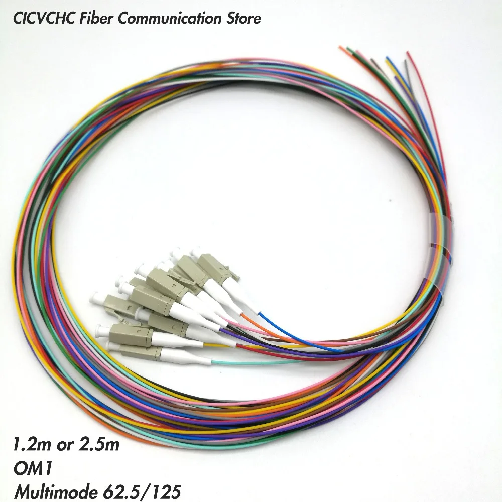 

12 Colors LC/UPC-Multimode(62.5/125)-OM1-0.9mm Cable-1.2m, 2.5m / Optical Fiber Pigtail