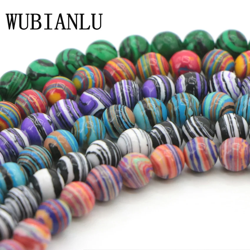 WUBIANLU 6 colors 6 8 10 12 14mm Stripe Rainbow Turkey Stone Round Loose Beads For Jewelry Making DIY Bracelet Necklac 2 pcs/lot